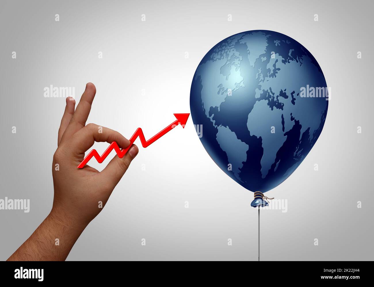 World inflation Rising global living cost and increasing international prices surging costs as a financial crisis concept with a financial bubble. Stock Photo