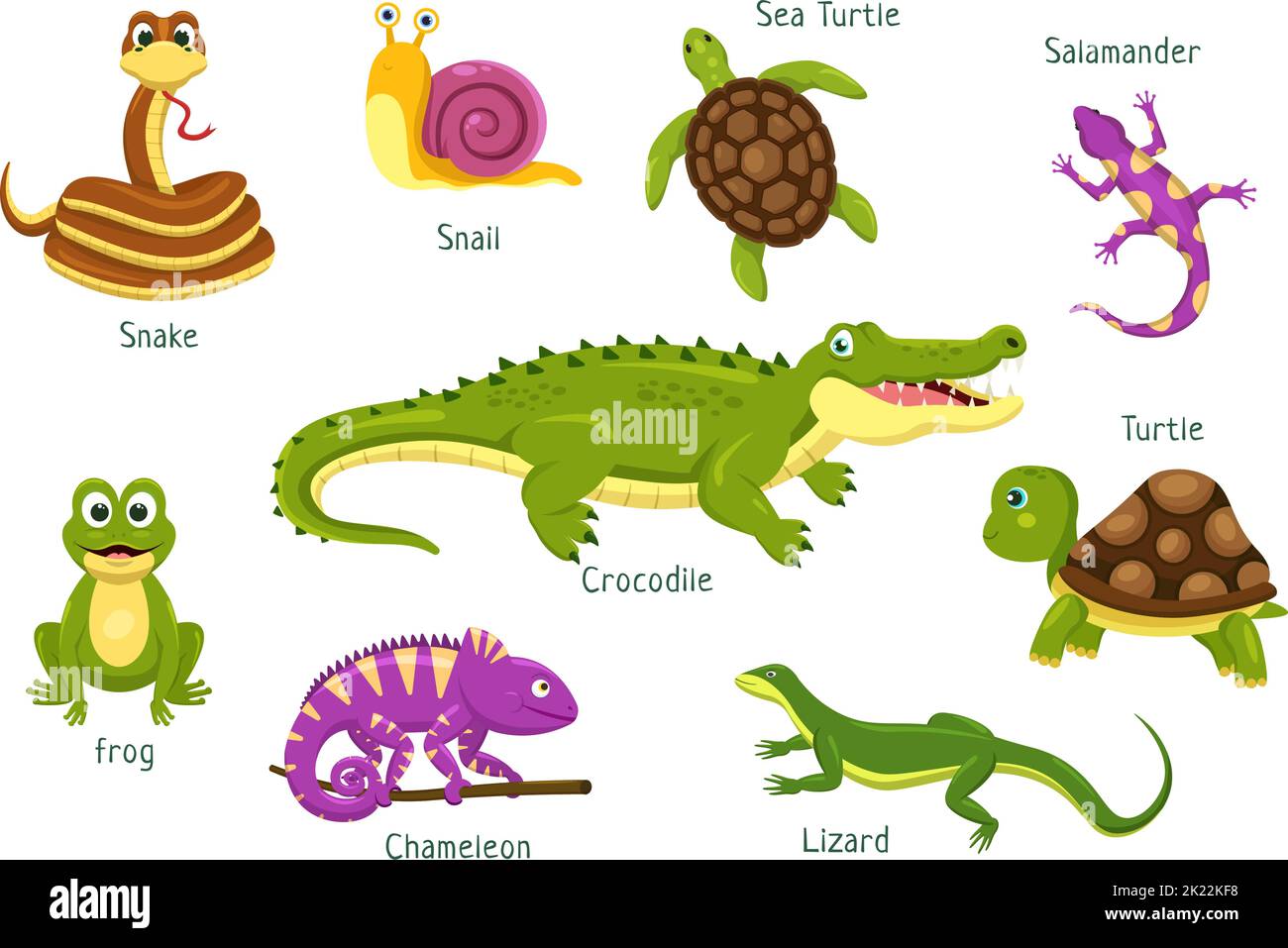 Set of Animal Reptile Template Hand Drawn Cartoon Flat Illustration