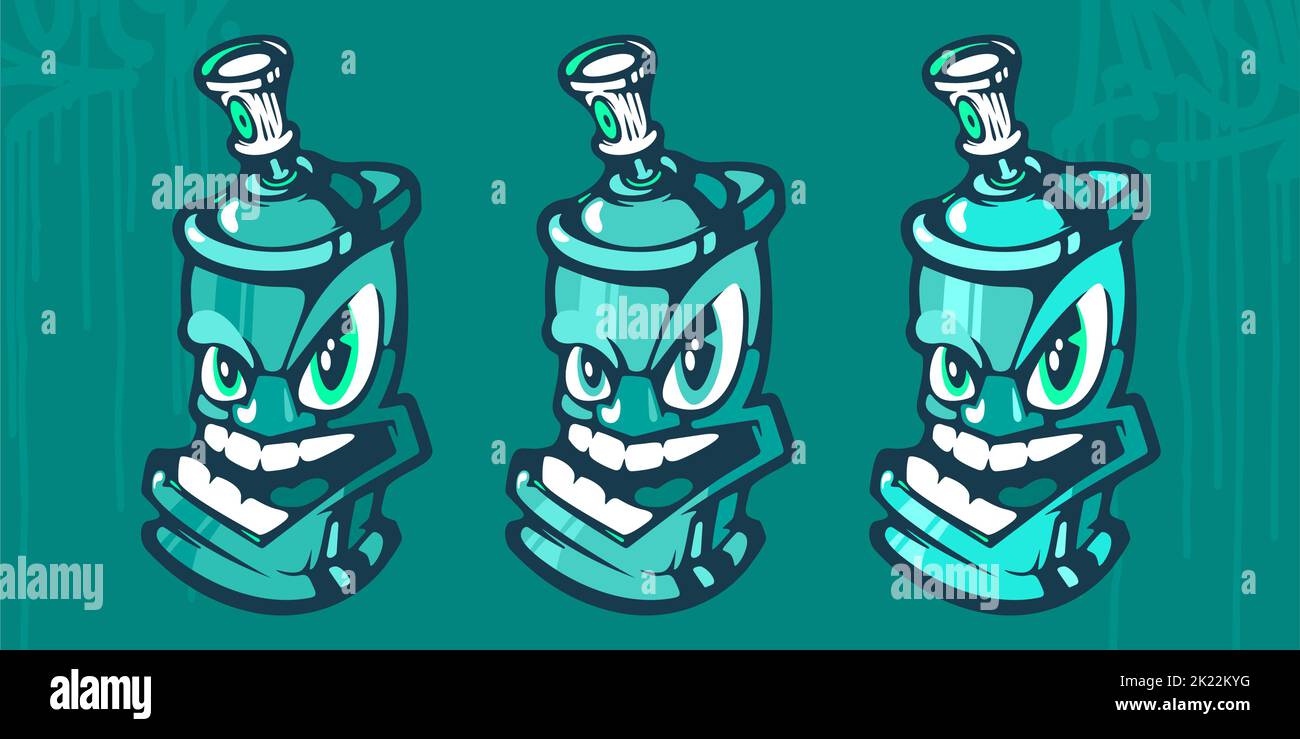 Cartoon Abstract Hiphop Graffiti Style Spray Cans Vector Illustration ...
