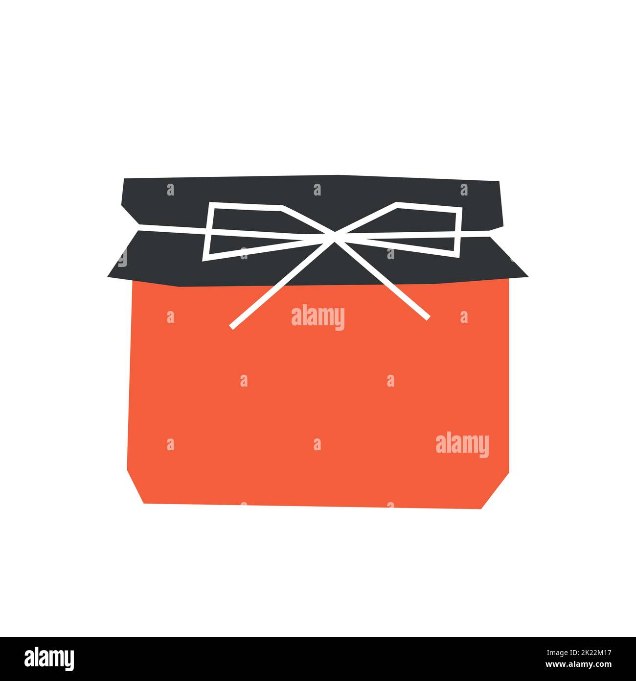 Vector isolated flat concept. Organic dessert in glass jam jar with orange lid and bow. Autumn mandarin treat for cozy. Geometric shapes on white back Stock Vector