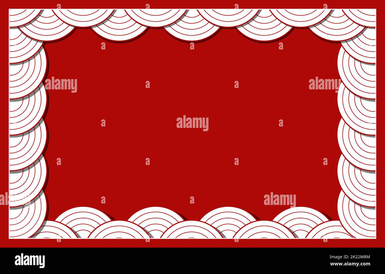 Vector design with red and white Japanese wavy background. Decorative frame with copy space for text. Template for greeting cards and banners about ce Stock Vector