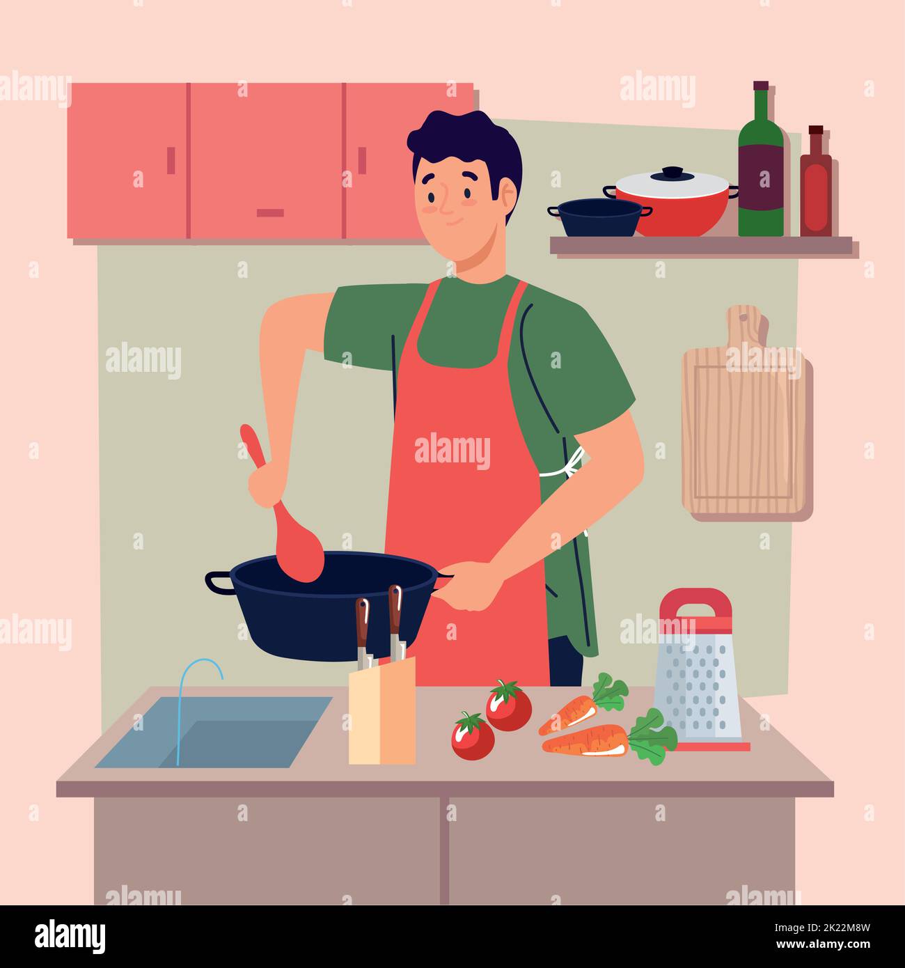 man cooking with vegetables Stock Vector