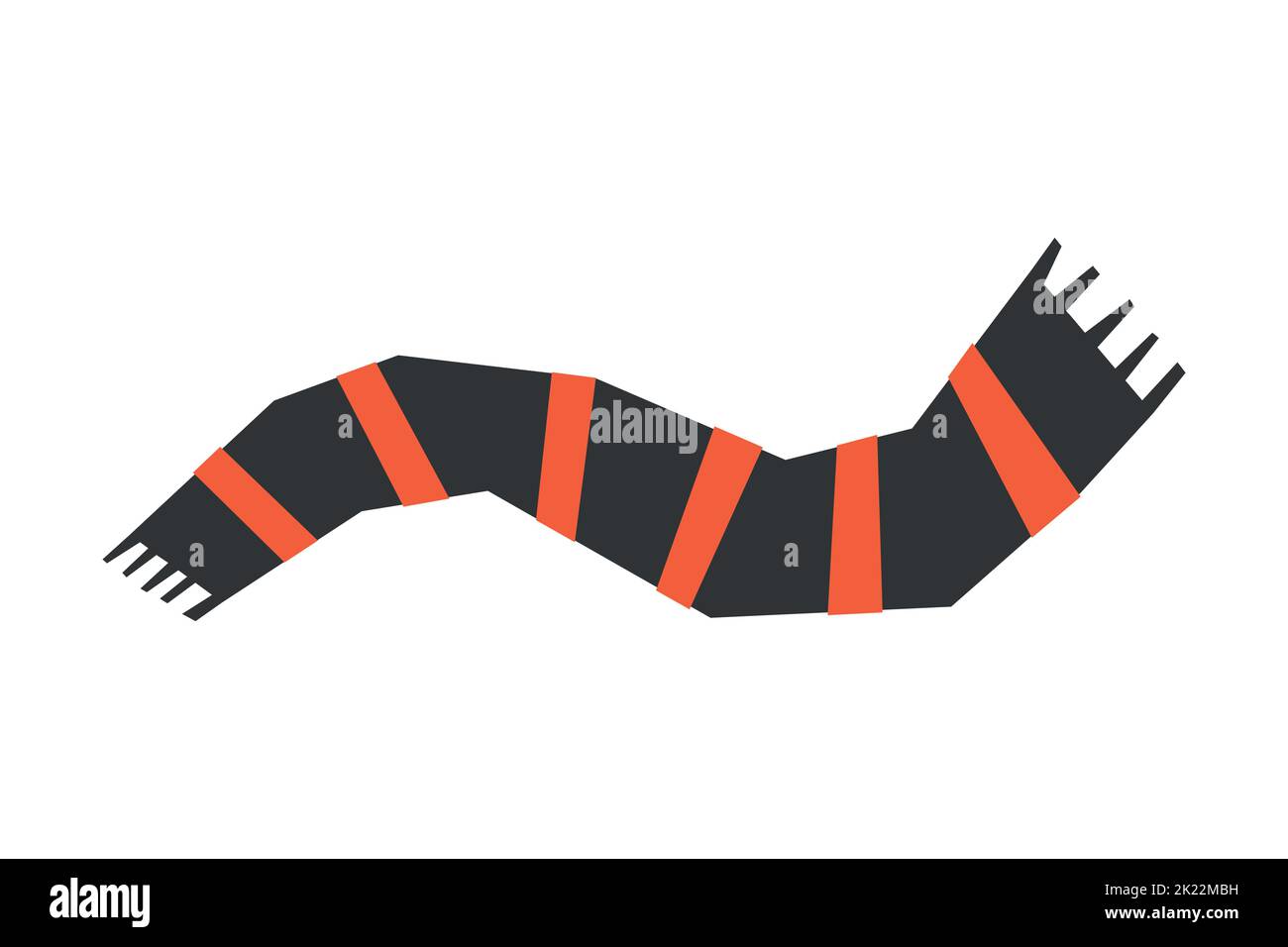 Vector isolated flat illustration. Winter striped scarf with orange and black lines. Simplified minimalism and geometric shapes of cozy autumn clothes Stock Vector