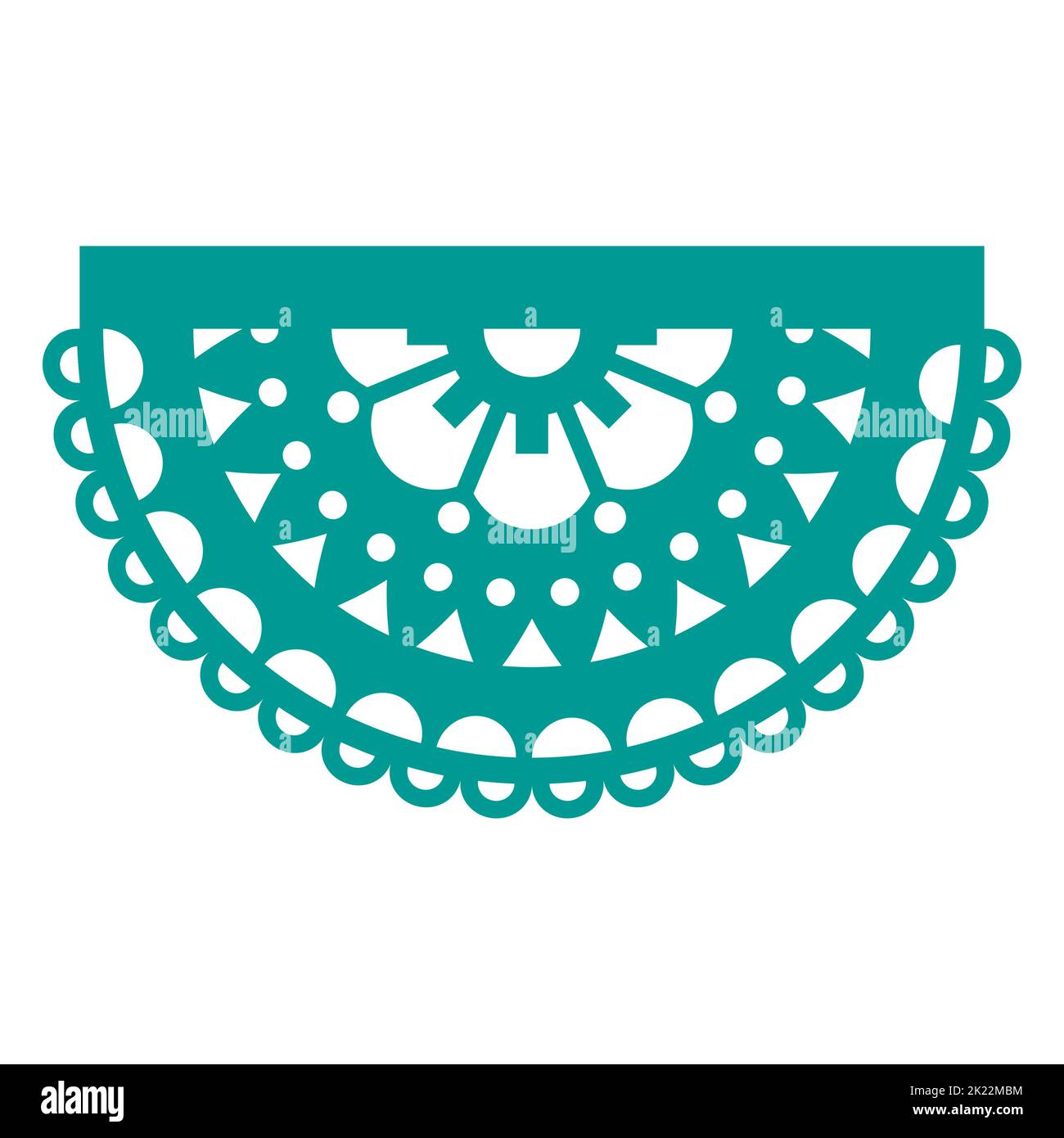Papel Picado vector round design with decorative flowers and geometric shapes, traditional Mexican fiesta paprty decoration Stock Vector