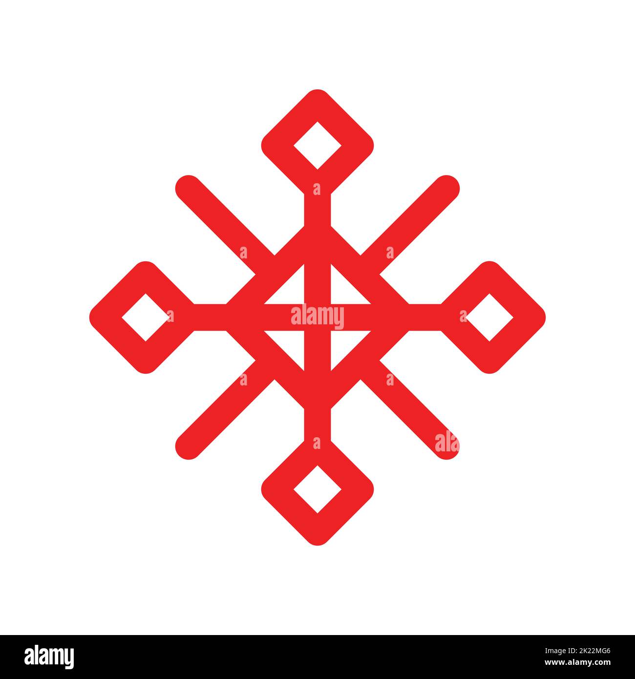 Vector isolated illustration with red geometric symbol of snowflake, sun or star. Simplified shape is ornamental element of Karelia and Finnish people Stock Vector