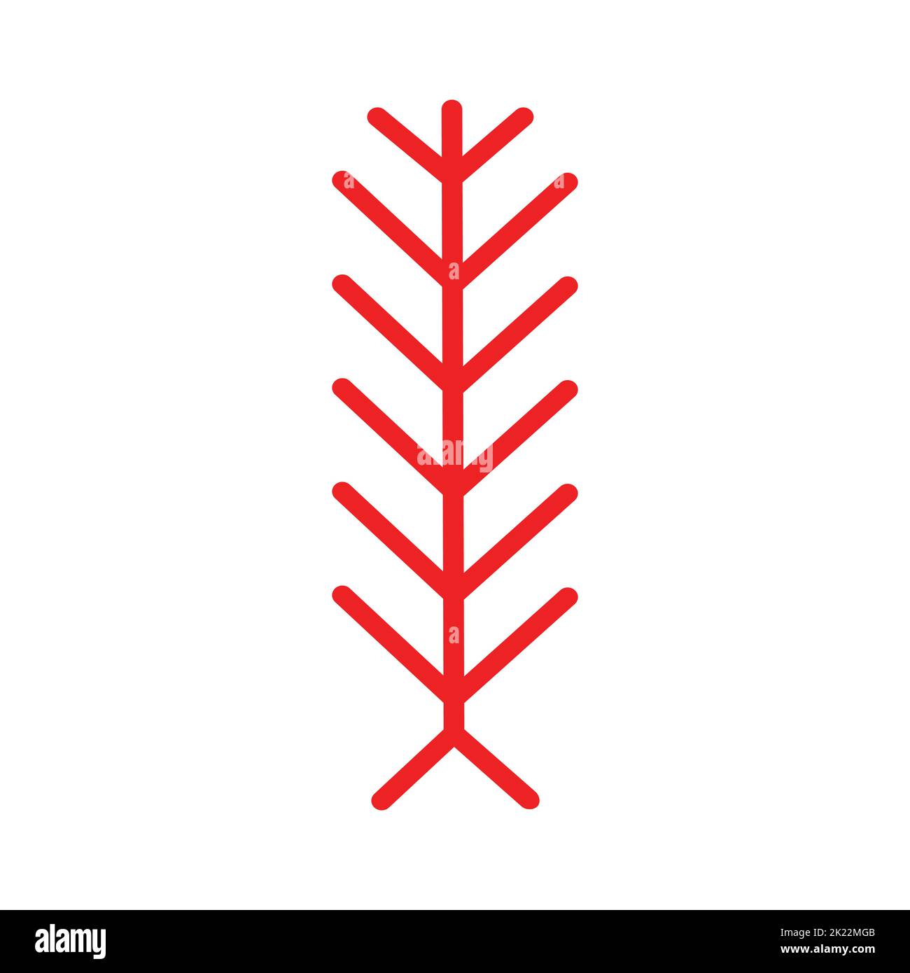 Vector isolated illustration with red geometric symbol of christmas tree or spruce. Simplified fir shape is ornamental element of Karelia and Finnish Stock Vector