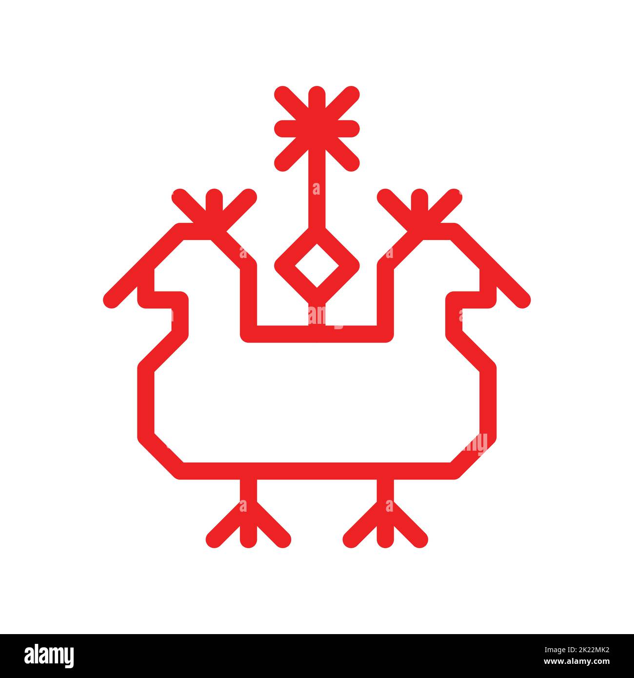Vector isolated outline illustration with red simplified symbol of bird. Flat shape is traditional ornamental sign of Karelian and Finnish nations. De Stock Vector