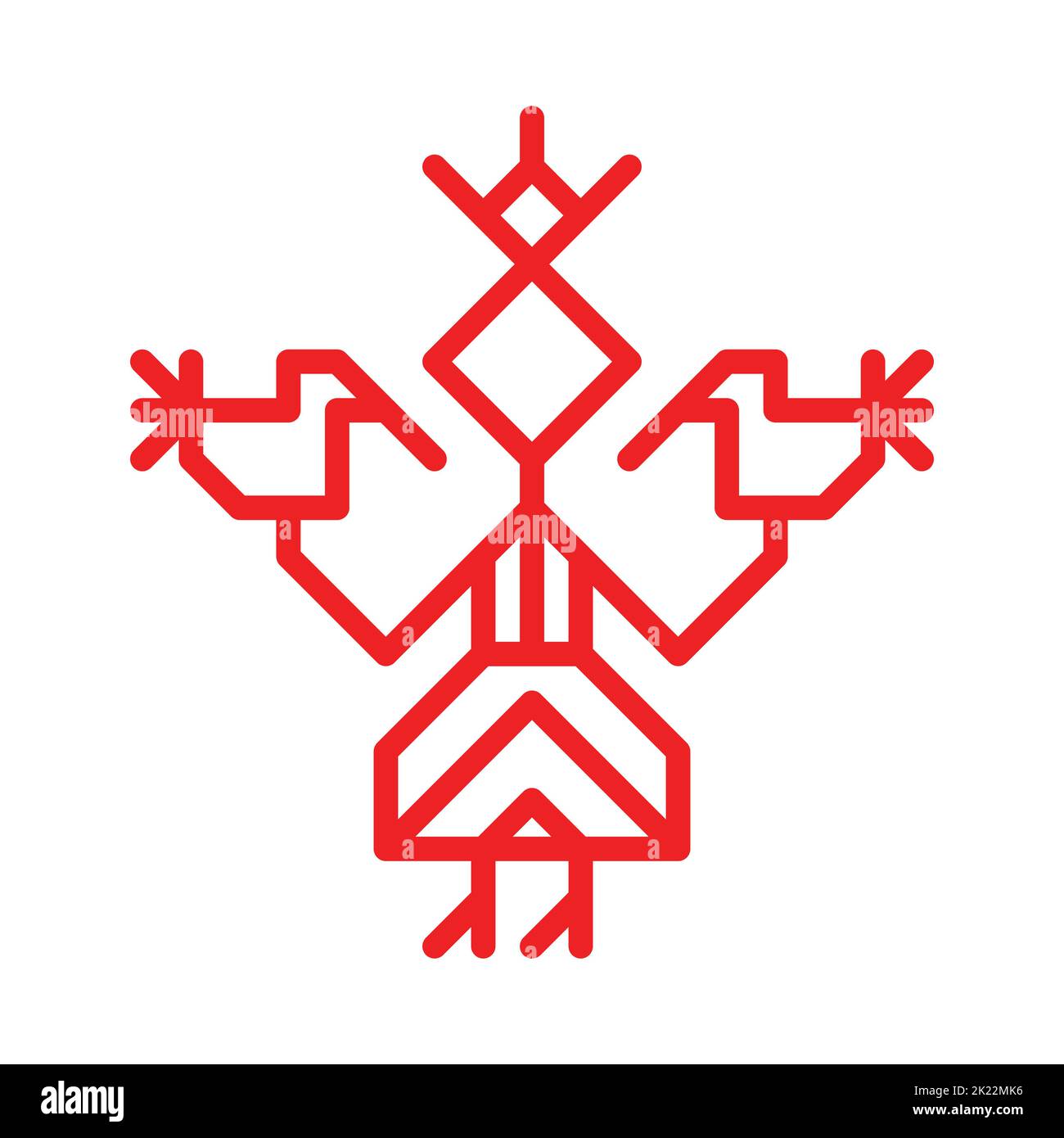 Vector ornamental concept has red simple symbol of woman. Outline icon