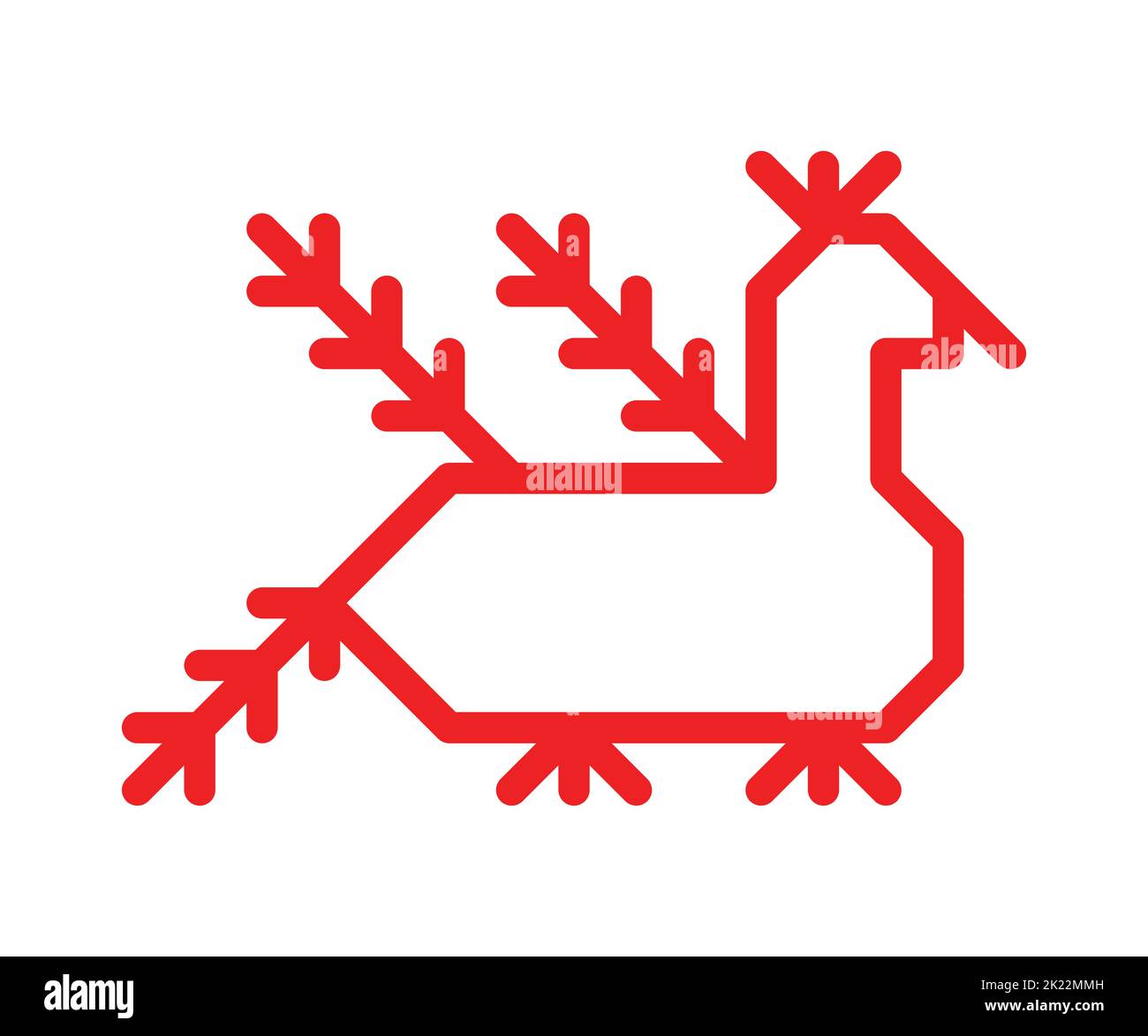 Vector isolated flat illustrarion with red simplified symbol of bird. Outline shape is traditional ornamental element of Karelia and Finnish nations. Stock Vector