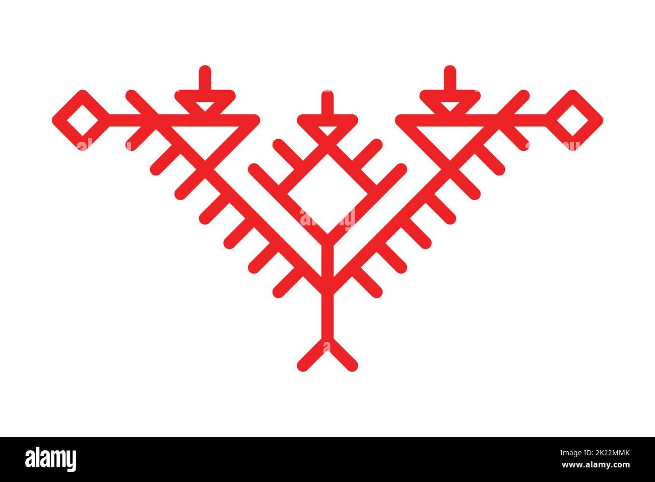 Vector isolated flat concept with red simplified symbol of flower. Outline icon of traditional ornamental element of Karelia and Finland peoples. Deco Stock Vector