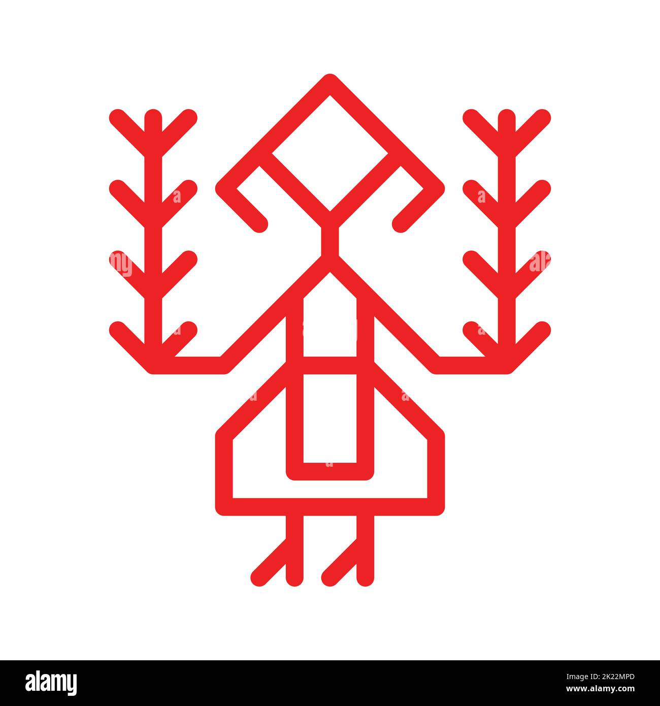 Vector ornamental concept for embroidery. Red symbol of Finnish woman. Outline icon of Karelian girl dressing in traditional national costume. Decorat Stock Vector