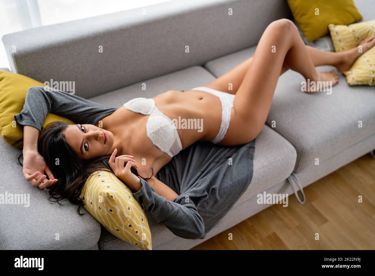 Sexy woman with perfect skin wearing stylish lingerie Stock Photo