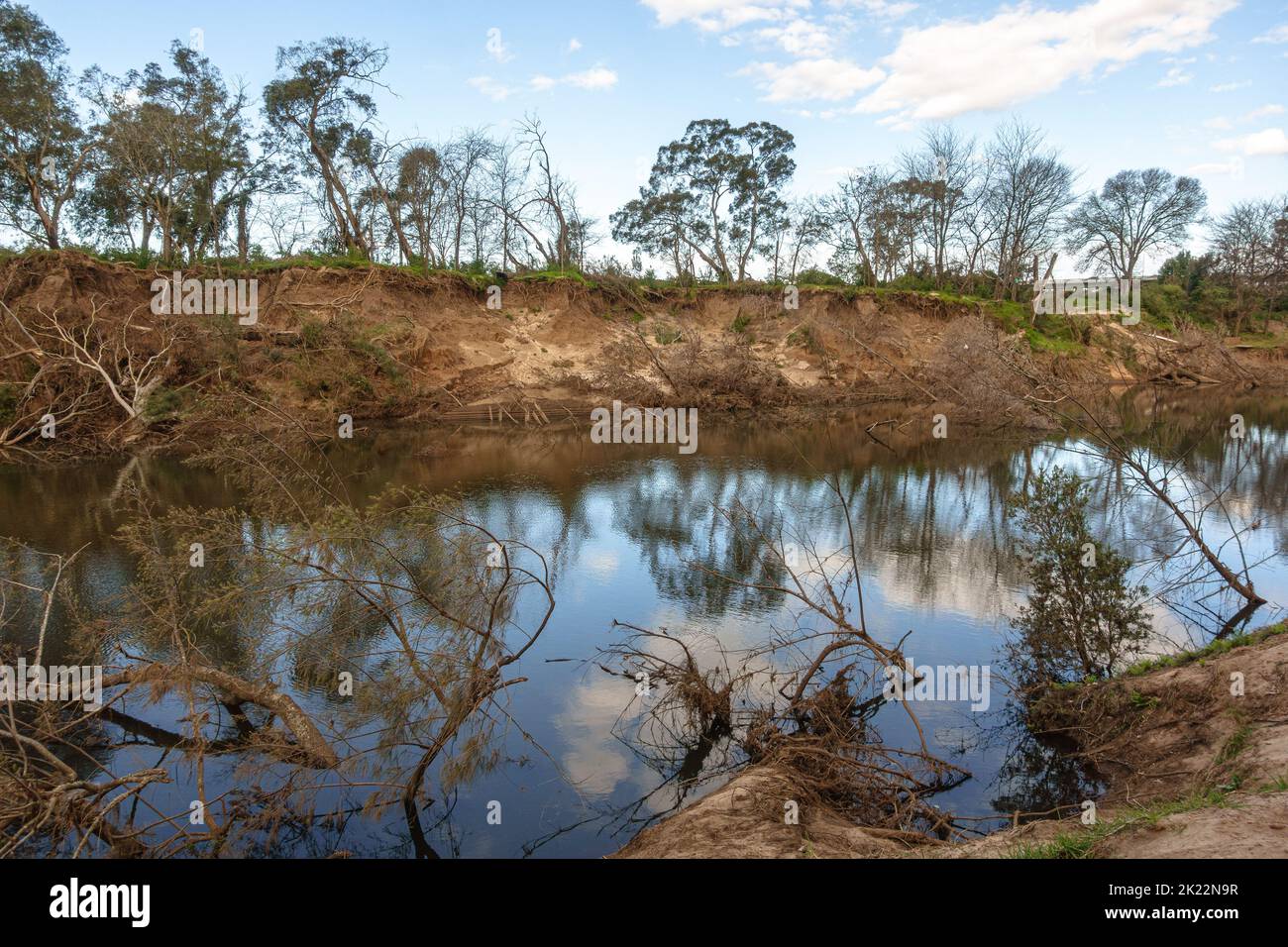 Existing flood damage to the banks of the Nepean River in Camden, New South Wales, September 2022 Stock Photo