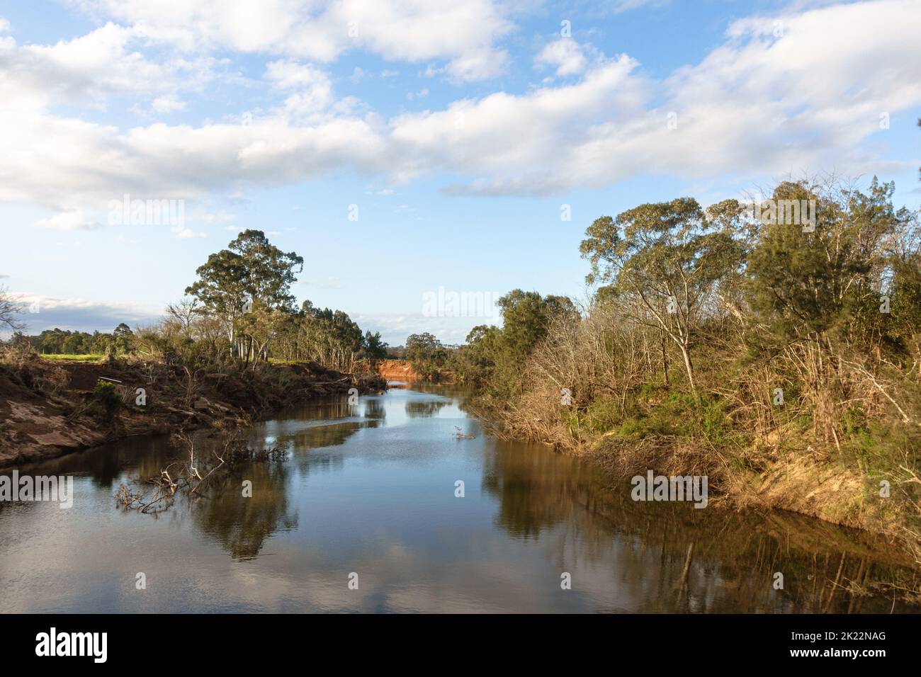 Existing flood damage to the banks of the Nepean River in Camden, New South Wales, September 2022 Stock Photo