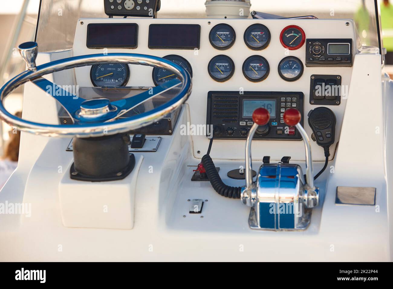 Yacht dashboard. Nautical navigation system. Cockpit instruments
