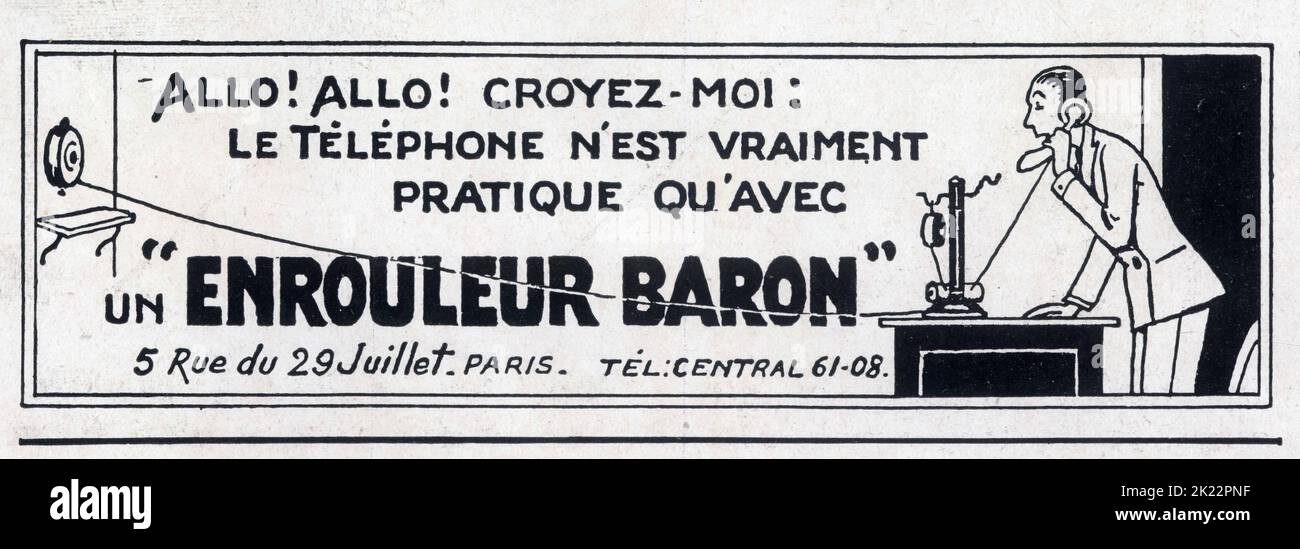 Publicité ancienne ENROULEUR BARON. 1929 Stock Photo