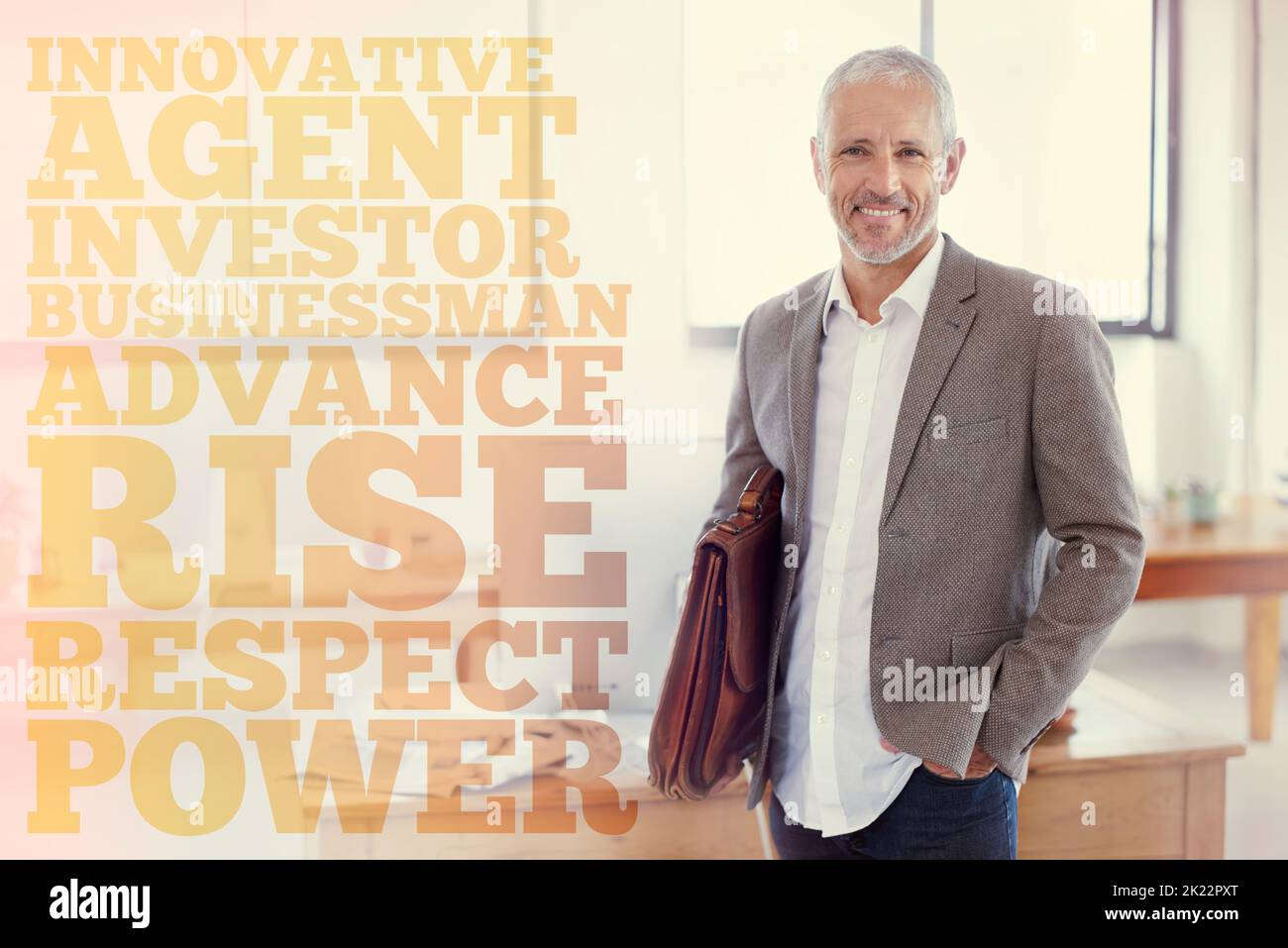 Taking care of business with a smile. Portrait of a casually-dressed mature businessman standing in an office. Stock Photo