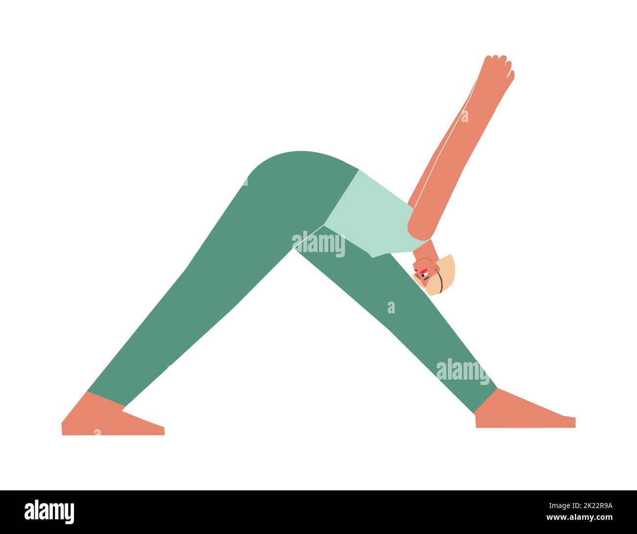 Vector isolated illustration with flat female character. Sportive woman learns posture Parsvottanasana at yoga class. Fitness exercise - Pyramid Pose Stock Vector