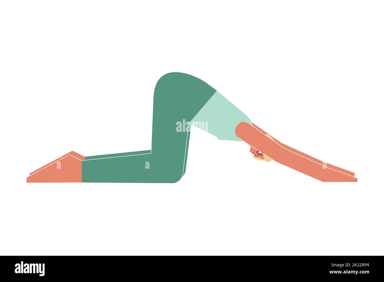 Vector isolated concept with flat female character. Strong woman learns posture with Forward Bend  - Uttana Shishosana at yoga class. Fitness exercise Stock Vector