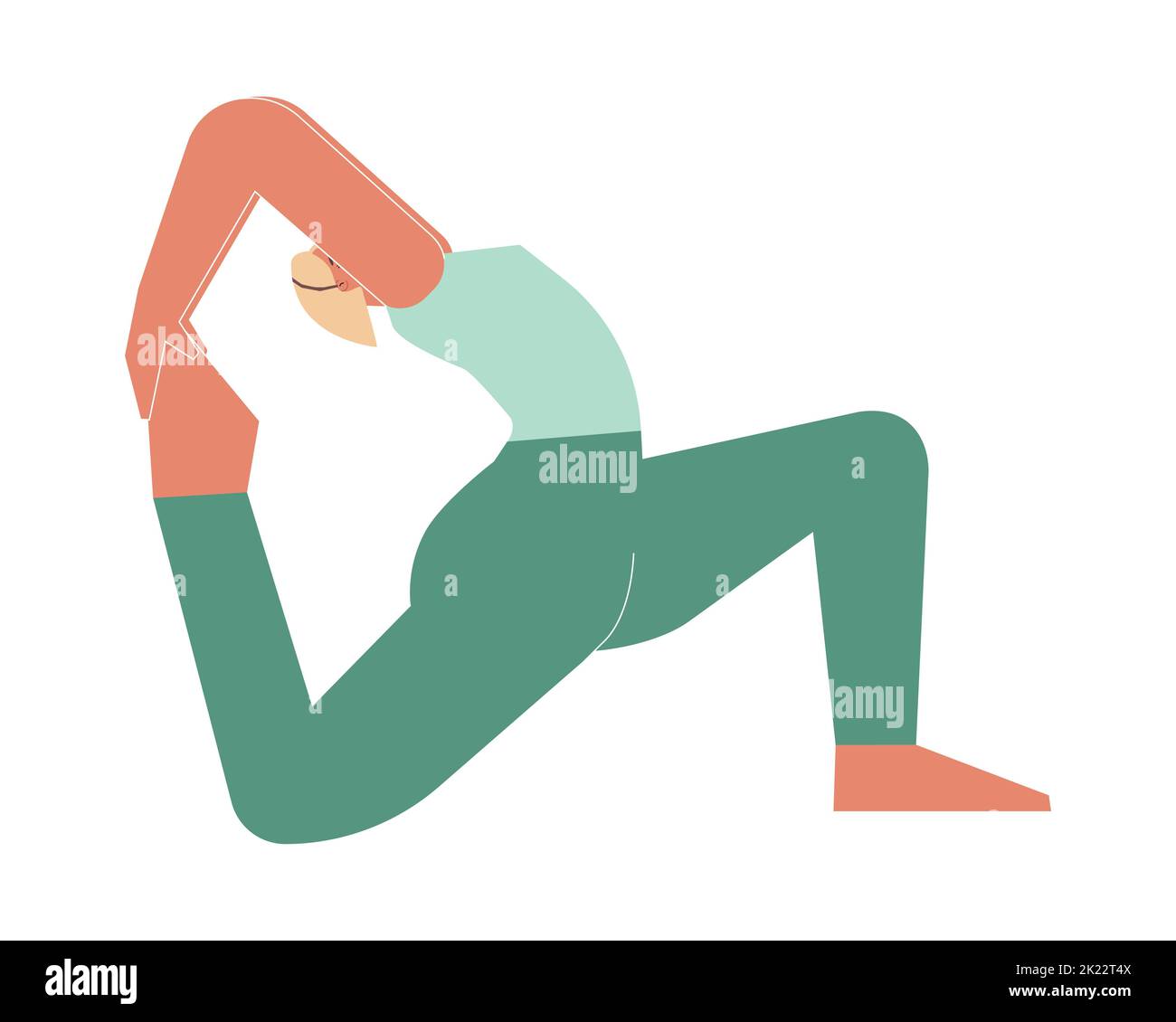 Vector isolated illustration with flat female character. Sportive woman learns posture with Backbend - Eka Pada Rajakapotasana 2 at yoga class. Fitnes Stock Vector