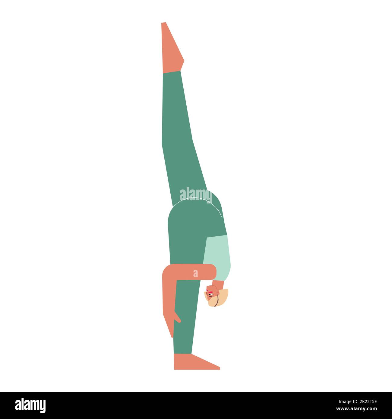 Vector isolated illustration with flat female character. Sportive woman learns posture with Forward Bend - Urdhva Prasarita Eka Padasana at yoga class Stock Vector