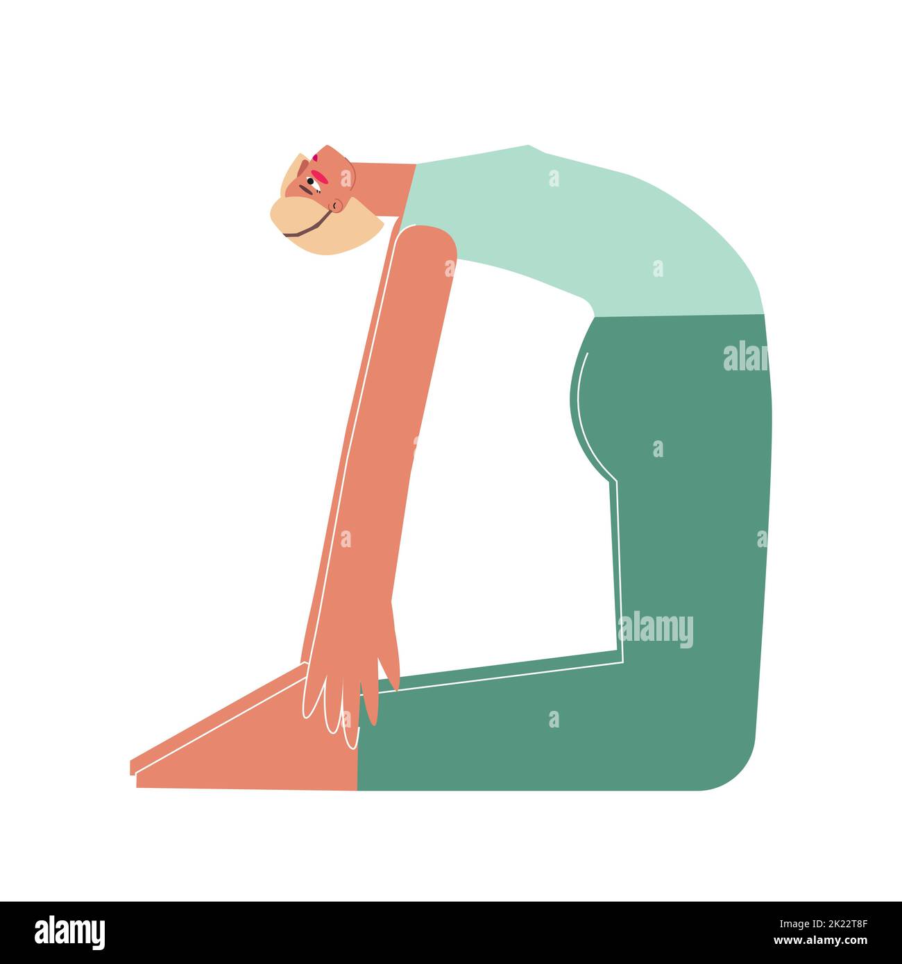 Vector isolated concept with flat female character. Strong woman learns posture with Backbend - Ustrasana at yoga class. Fitness exercise - Camel Pose Stock Vector