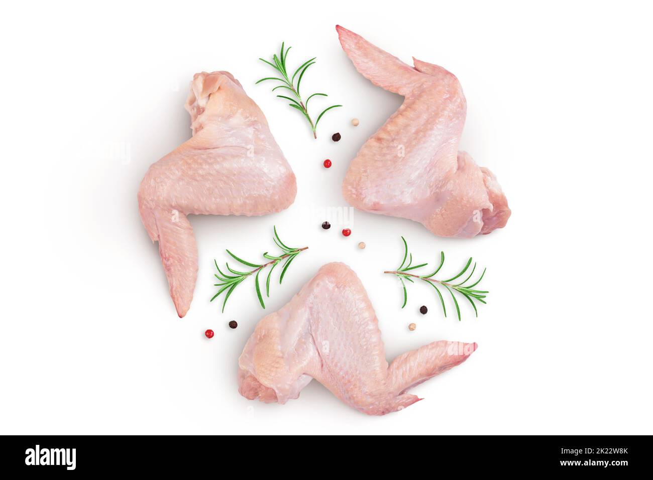 Raw chicken wings isolated on white background with full depth of field