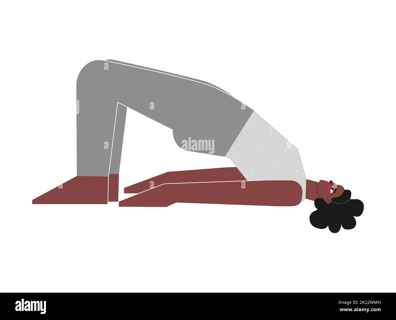 Vector concept with flat female african american character. Sportive body positive woman learns posture with backbends - Setu Bandha Sarvangasana at y Stock Vector