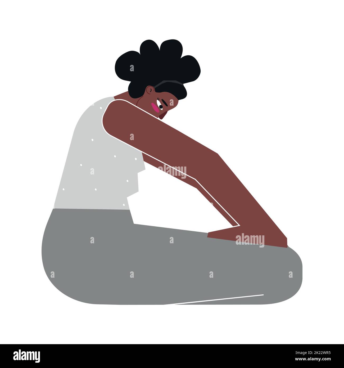 Vector isolated illustration with flat female character. Strong african american woman learns posture Uddiyana Bandha at yoga class. Fitness exercise Stock Vector