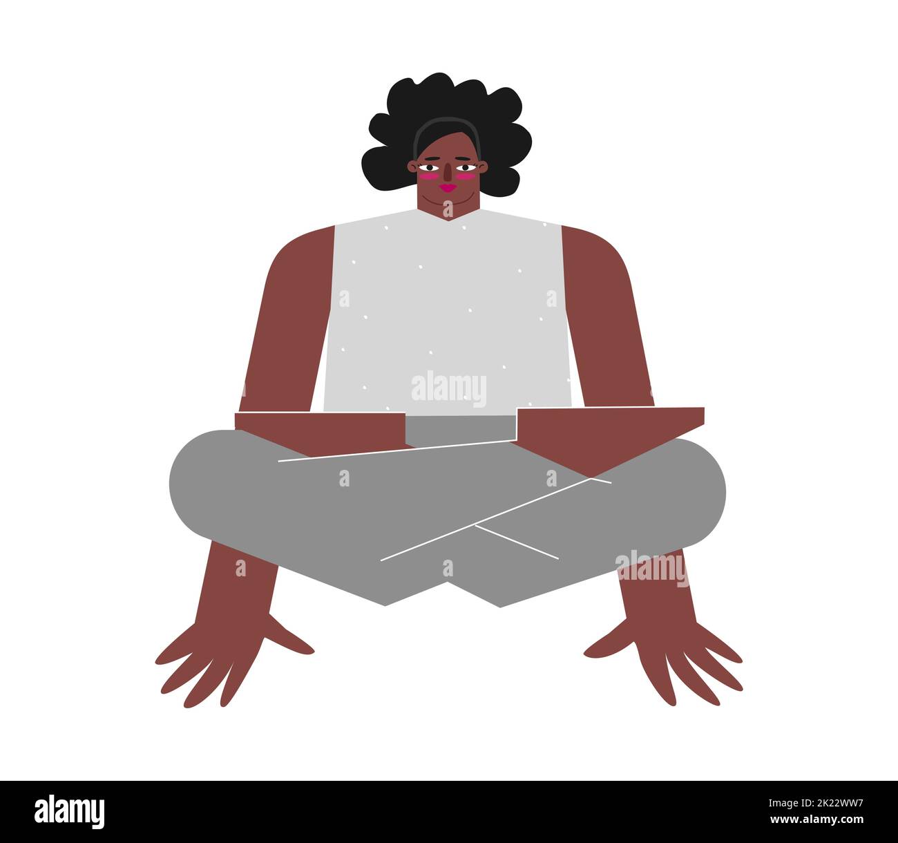 Vector illustration with flat female african american character. Sportive body positive woman learns balancing asana and does Scale Pose at yoga class Stock Vector