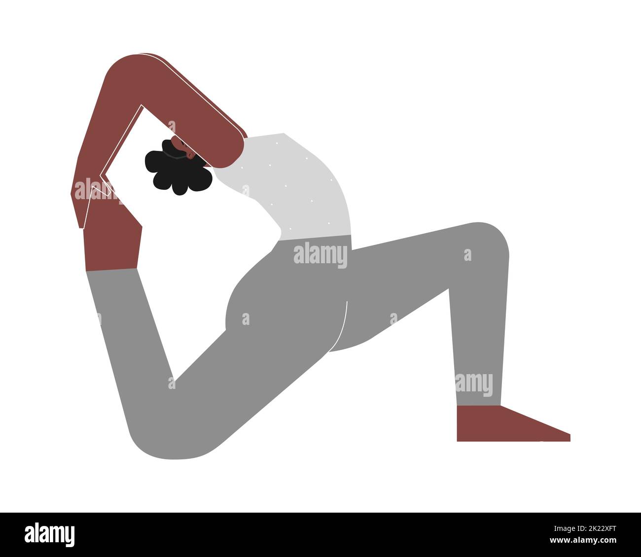 Vector illustration with female african american character. Sportive woman learns posture - Eka Pada Rajakapotasana 2 at yoga class. Fitness exercise Stock Vector
