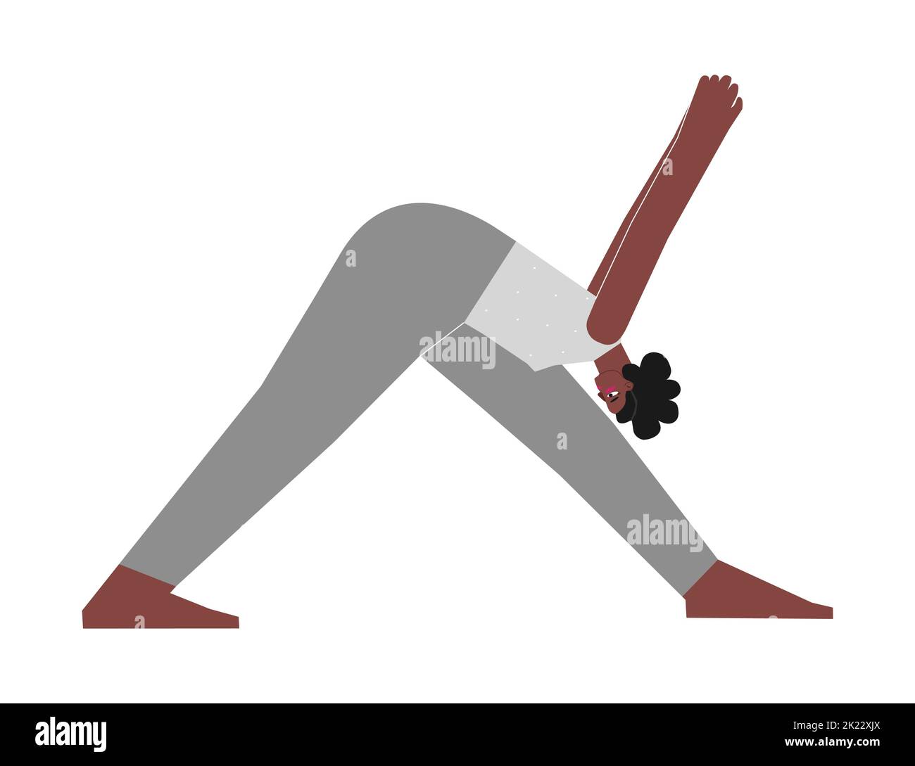 Vector isolated illustration with flat female character. Sportive african american woman learns posture Parsvottanasana at yoga class. Fitness exercis Stock Vector