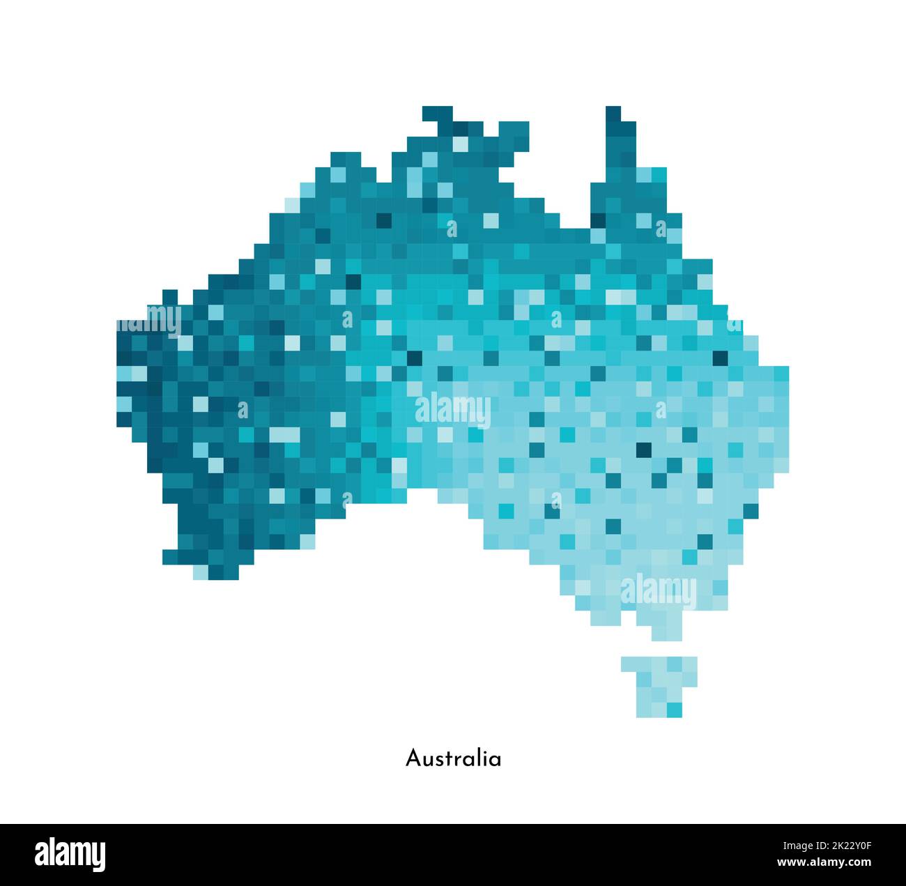 Vector isolated geometric illustration with simplified icy blue silhouette of Australia map. Pixel art style for NFT template. Dotted logo with gradie Stock Vector