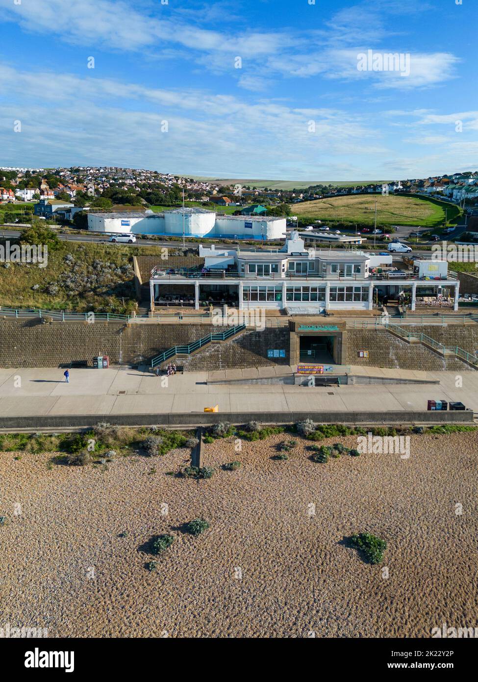 aerial view of saltdean seafront and beach on the east sussex coast Stock Photo