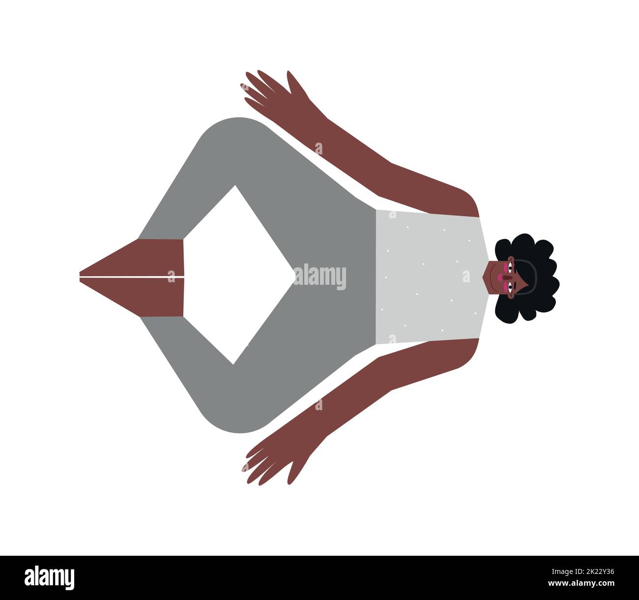Vector isolated flat concept with african american female character. Sportive exercise - Reclining Bound Angle Pose. Strong woman learns Restorative p Stock Vector