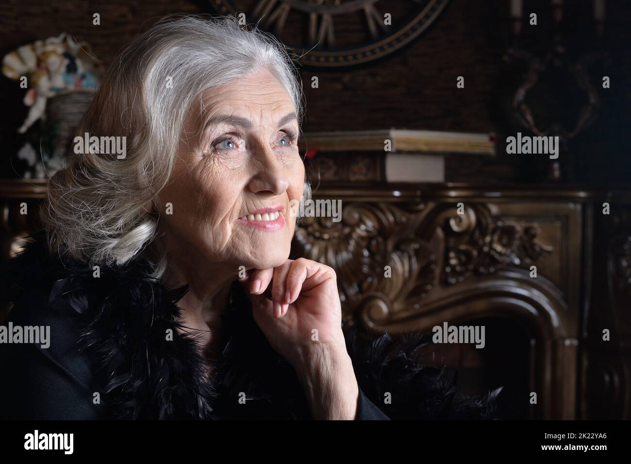 Portrait of a beautiful elderly woman in room Stock Photo