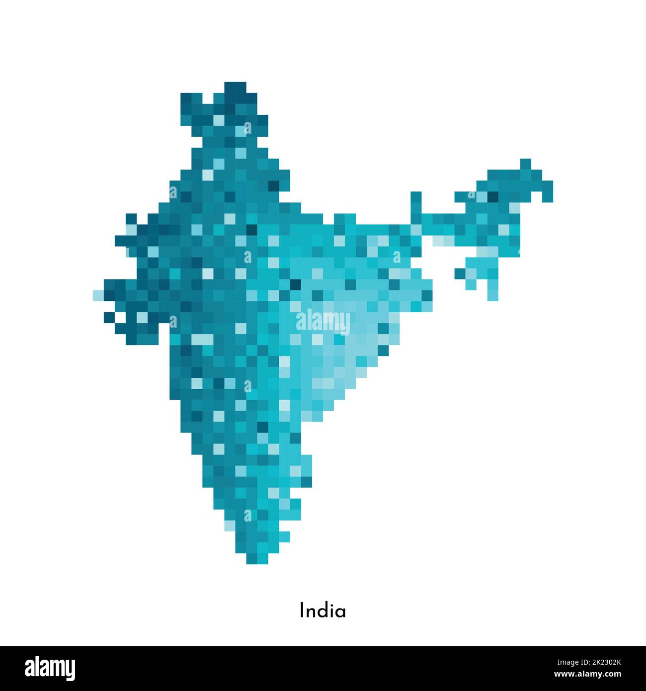 Vector isolated geometric illustration with simple icy blue shape of India map. Pixel art style for NFT template. Dotted logo with gradient texture fo Stock Vector