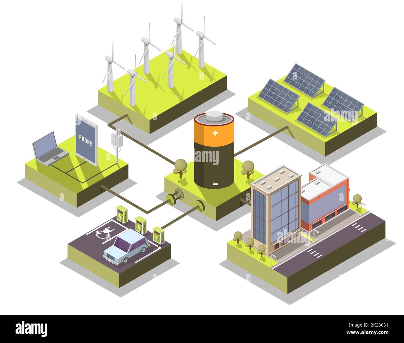 Alternative energy concept vector flat illustration. Isometric car ...