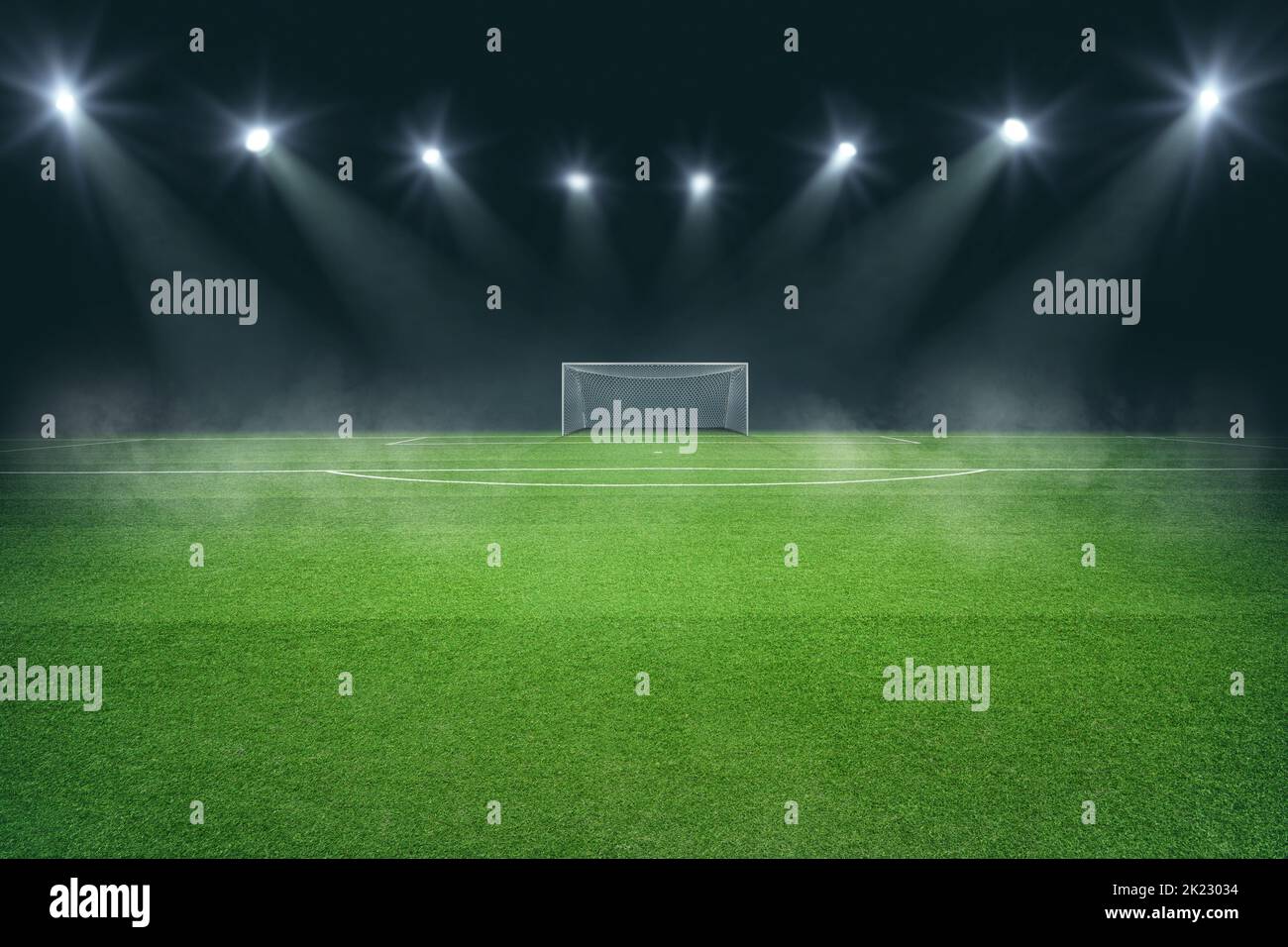 textured soccer game field View of the soccer goal from midfield