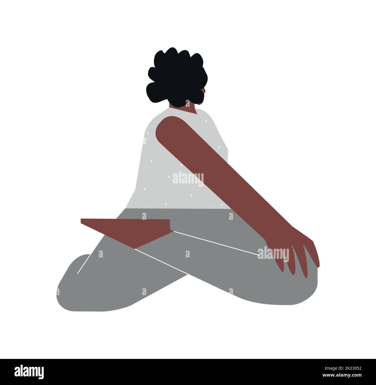Vector isolated flat concept with female african american character. Sportive hip-opening exercise with - Bharadvaja's Twist pose. Strong woman learns Stock Vector