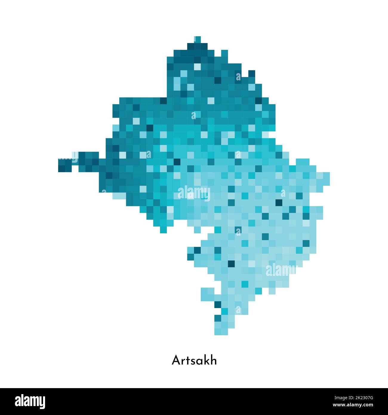 Vector isolated geometric illustration with simplified icy blue silhouette of Artsakh (Nagorno-Karabakh) map. Pixel art style for NFT template. Dotted Stock Vector