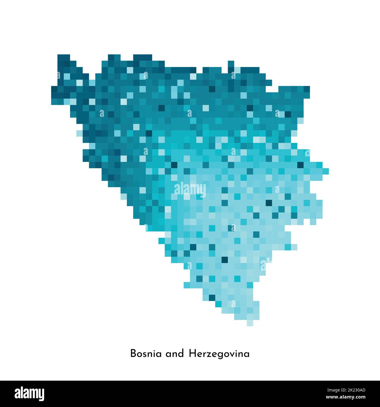 Vector isolated geometric illustration with simplified icy blue silhouette of Bosnia and Herzegovina map. Pixel art style for NFT template. Dotted log Stock Vector