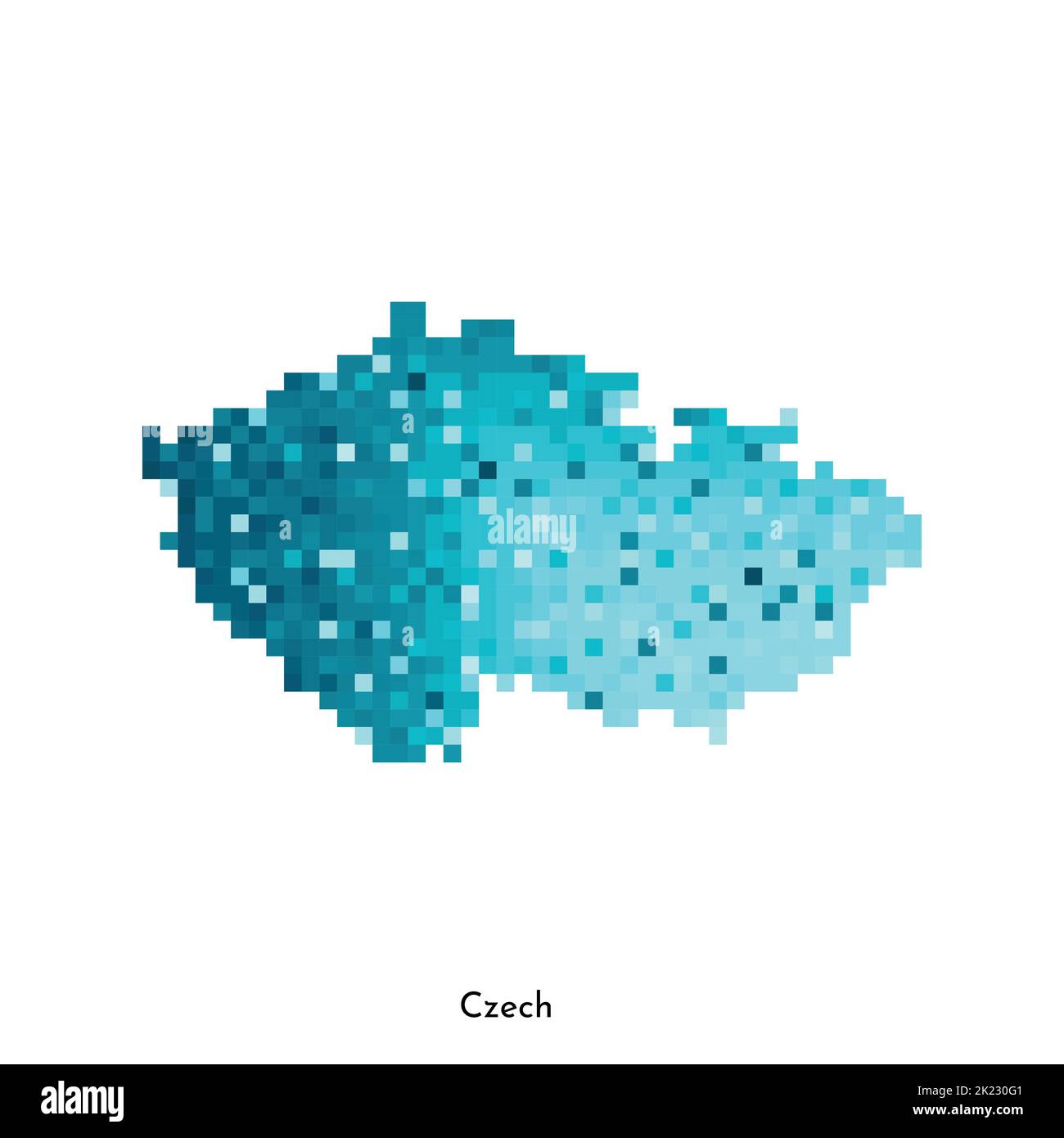 Vector isolated geometric illustration with simplified icy blue silhouette of Czech Republic map. Pixel art style for NFT template. Dotted logo with g Stock Vector