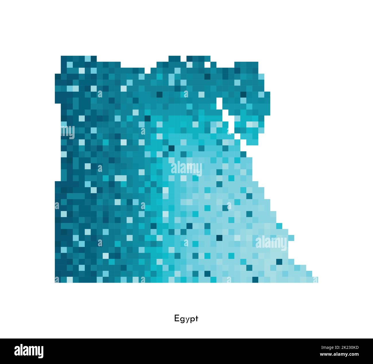 Vector isolated geometric illustration with simplified icy blue silhouette of Egypt map. Pixel art style for NFT template. Dotted logo with gradient t Stock Vector