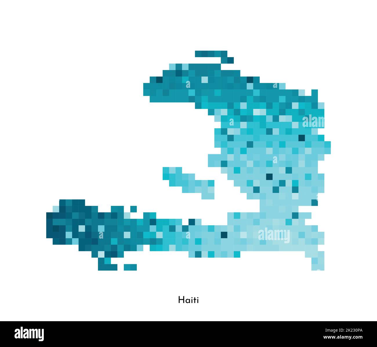 Vector isolated geometric illustration with simple icy blue shape of Haiti map. Pixel art style for NFT template. Dotted logo with gradient texture fo Stock Vector