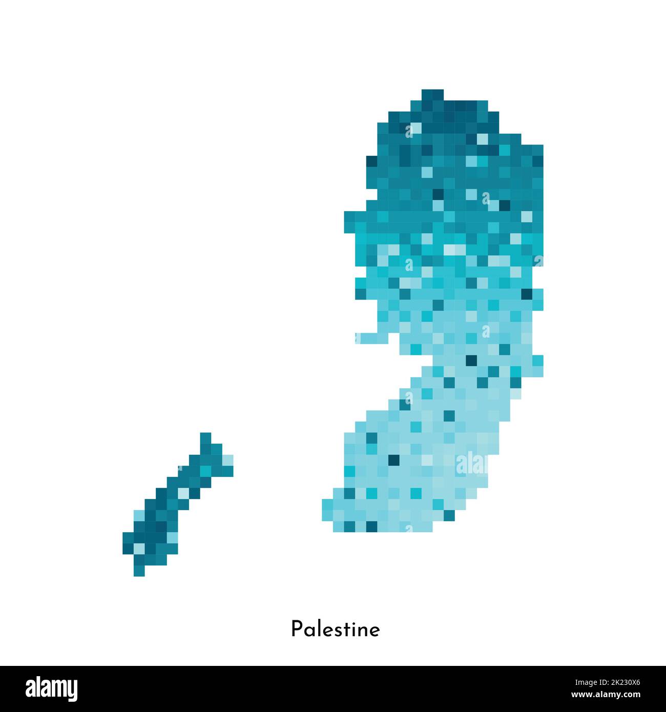 Vector isolated geometric illustration with simple icy blue shape of Palestine map. Pixel art style for NFT template. Dotted logo with gradient textur Stock Vector