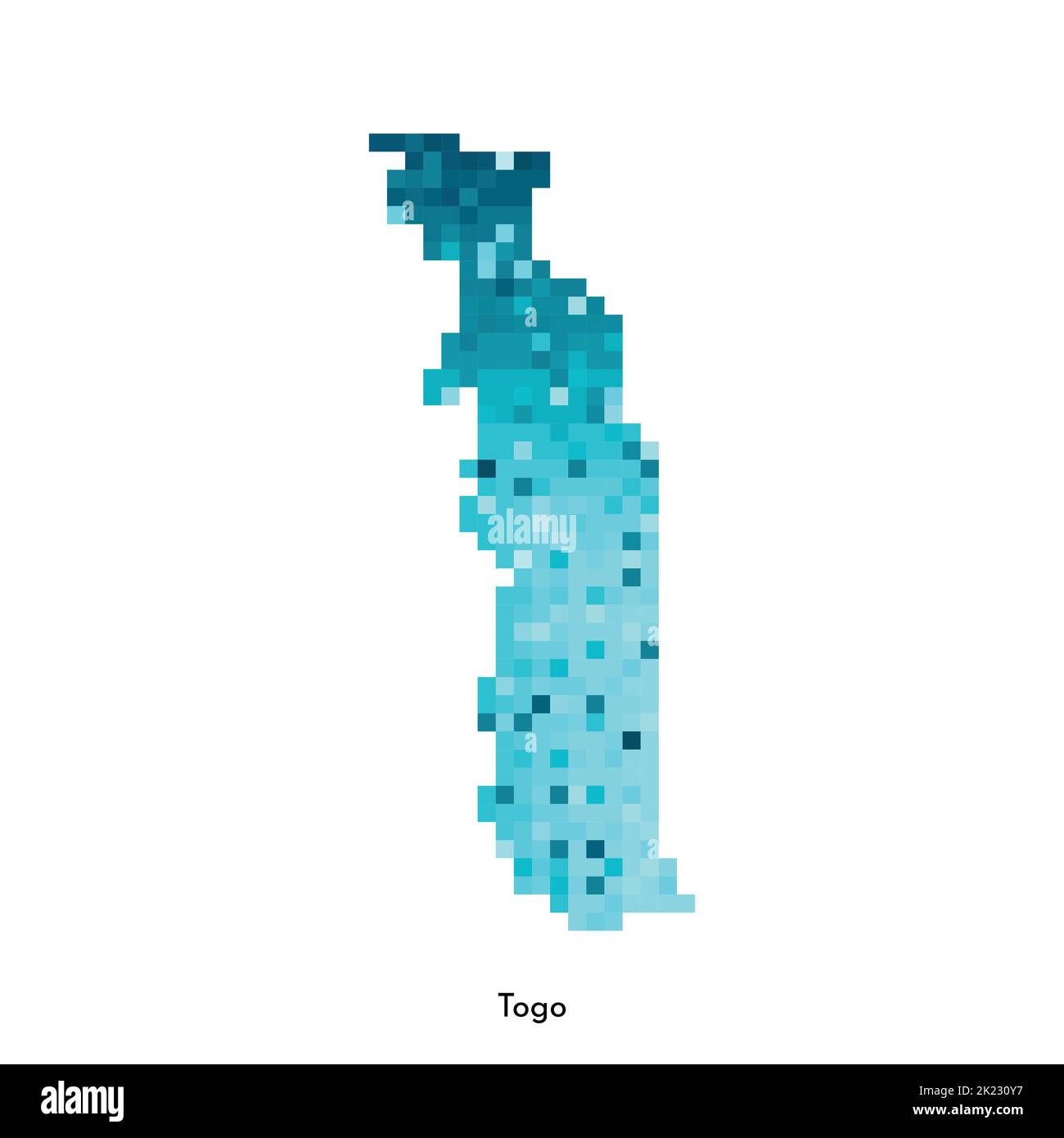 Vector isolated geometric illustration with simple icy blue shape of Togo map. Pixel art style for NFT template. Dotted logo with gradient texture for Stock Vector