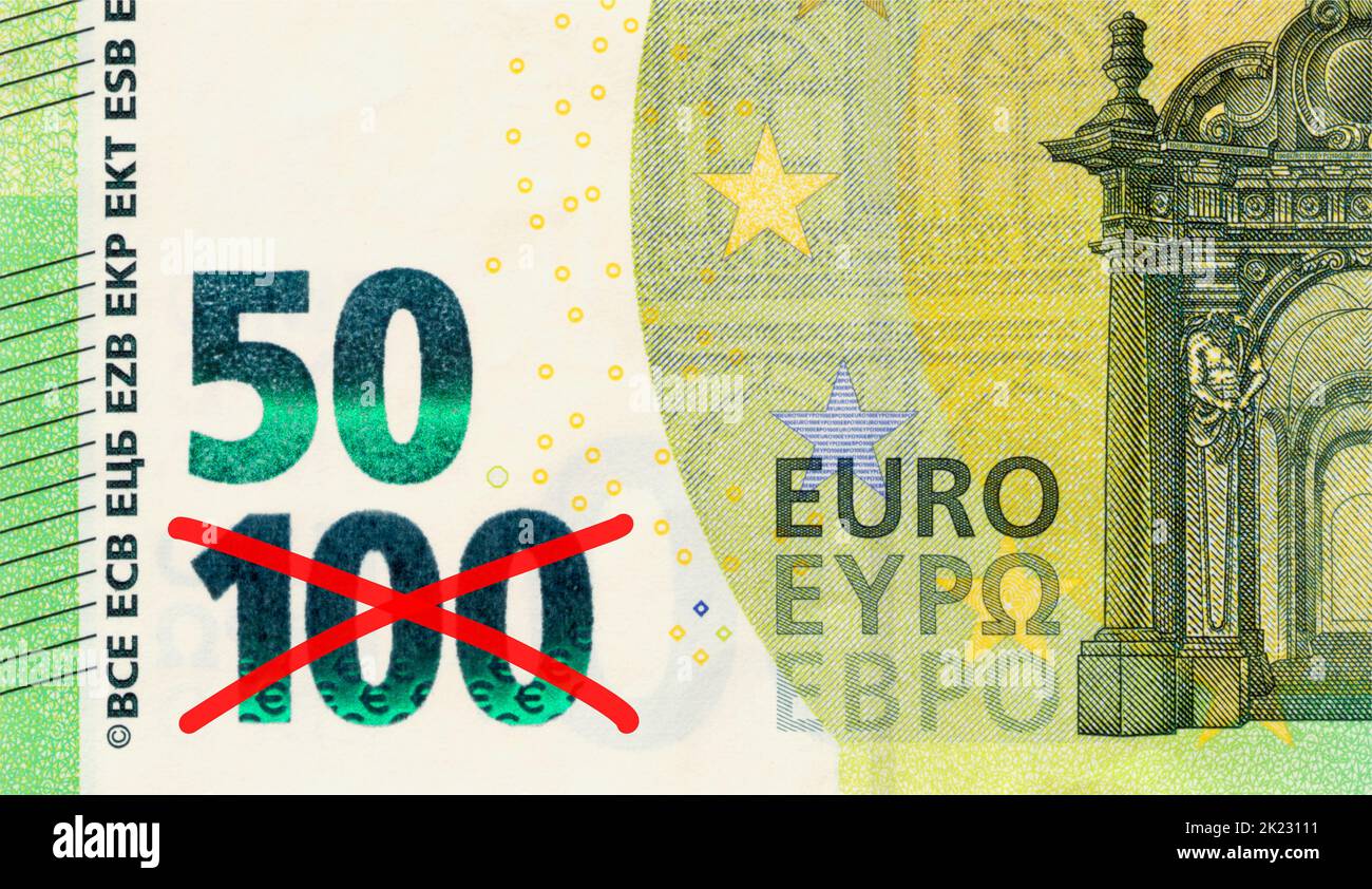 The value of a 100 euro note has been halved - rampant inflation in the EU Stock Photo