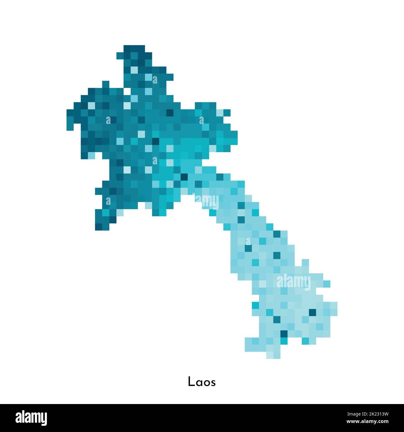 Vector isolated geometric illustration with simple icy blue shape of Laos map. Pixel art style for NFT template. Dotted logo with gradient texture for Stock Vector