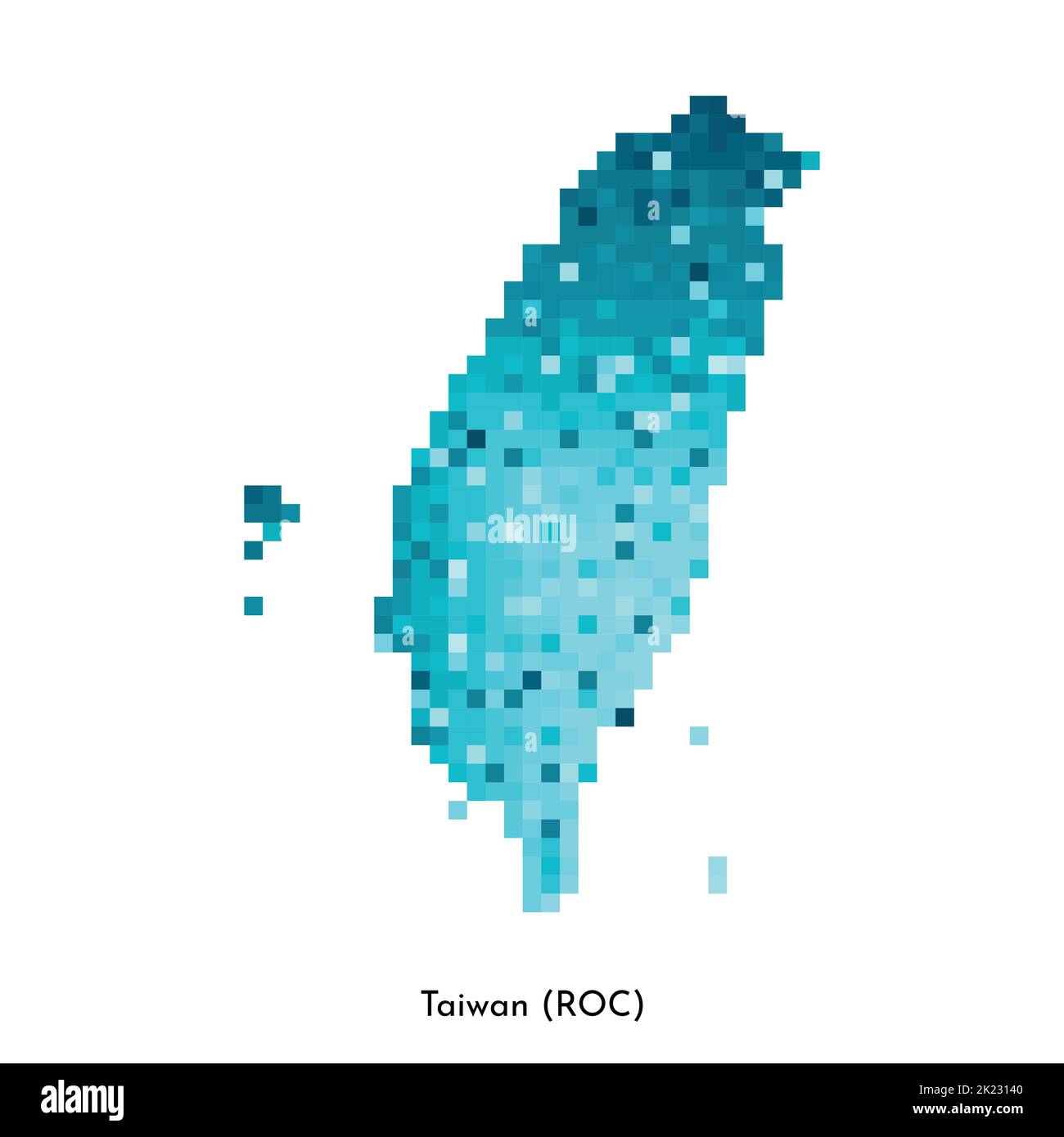 Vector isolated geometric illustration with simple icy blue shape of Taiwan (ROC) map. Pixel art style for NFT template. Dotted logo with gradient tex Stock Vector